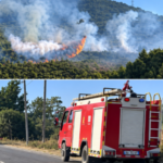 Manatia e Lezhës në flakë, zjarrfikësit në mbrojtje të banesave! Ndërhyrje nga ajri me helikopter